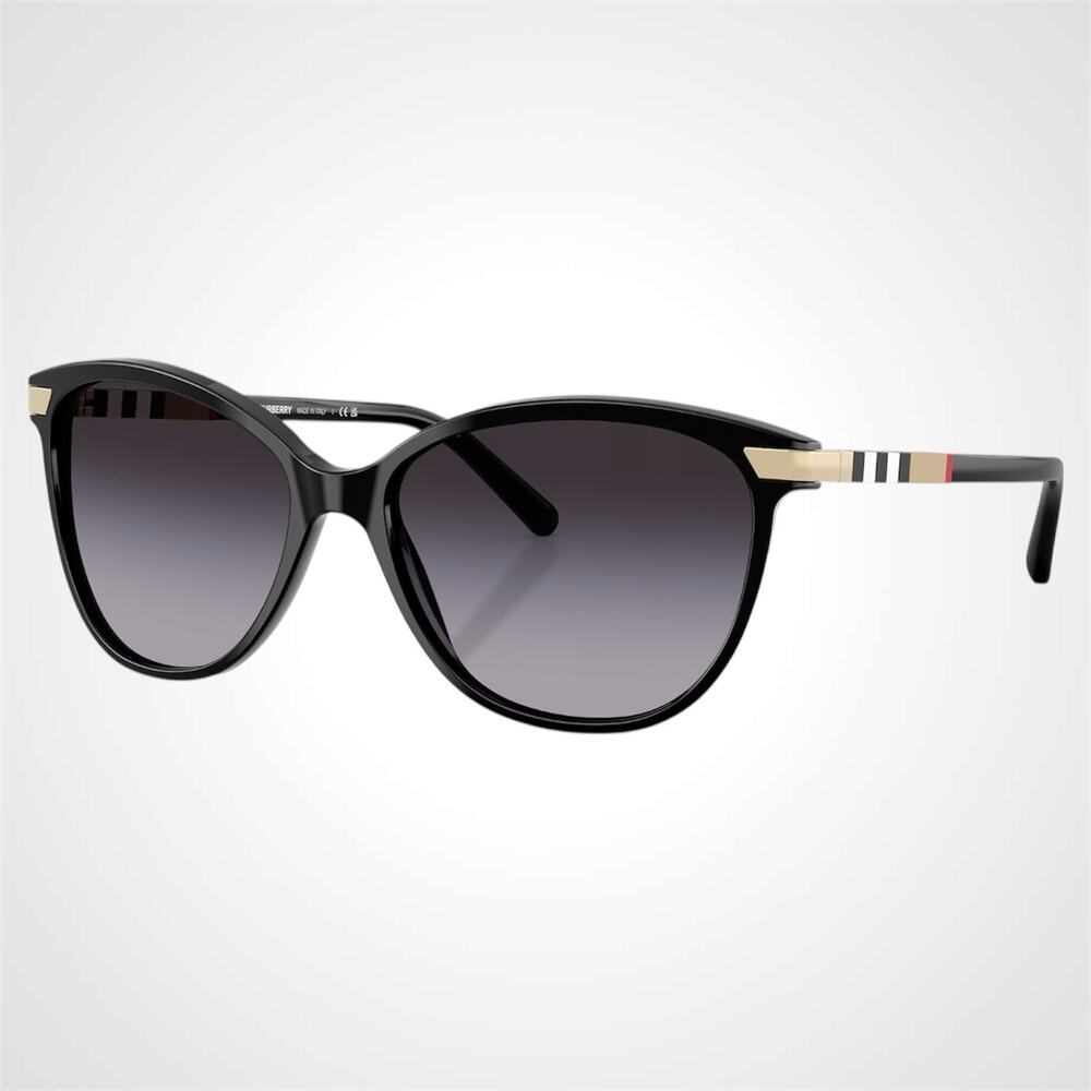 New Burberry Sunglasses Black Cat Eye Check Arms Gold Hardware Womens BURBERRY - Picture 1 of 10
